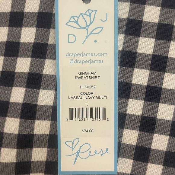 Draper James Navy and White Gingham Crewneck Sweater - Picture 3 of 5